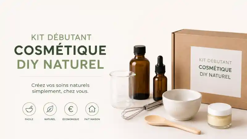 Kit débutant cosmétique DIY naturel avec flacons ambrés, bol, fouet et accessoires